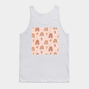 Boho nude, beige and brown neutral rainbow and moon pattern with leaves Tank Top